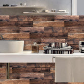 Dark Brown Oak Wood Looking Wallpaper for Bathroom